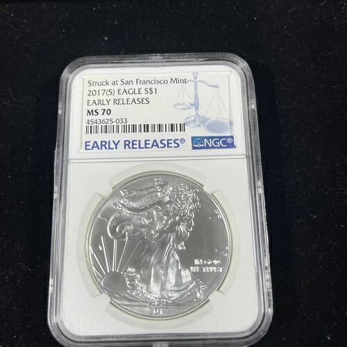 2017年 - (S) シルバーイーグル サンフランシスコ造幣局 NGC MS70 初期リリース-