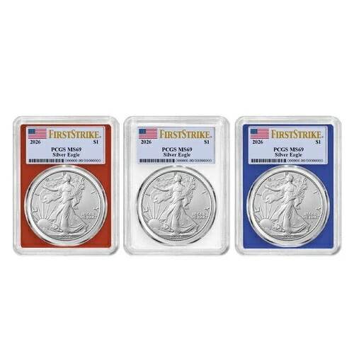 プレセール - 2026年 1ドル アメリカン シルバー イーグル 3枚セット PCGS MS69 FS フラッグラベル レッド