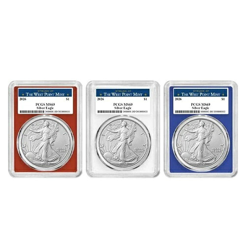 プレセール - 2026年 1ドル アメリカン シルバー イーグル 3枚セット PCGS MS69 ウェストポイント ラベル レッド