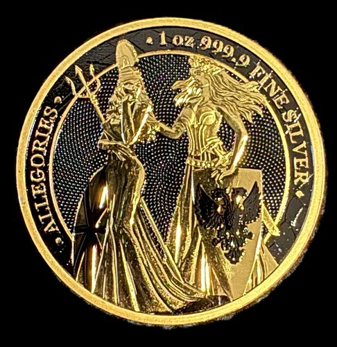 2019年 ブリタニア・ゲルマニア 1オンス .999 銀貨（金と黒のニス仕上げ）