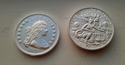 1935年テキサス100周年記念ハーフトリビュート2オンス+1804ドルトリビュート1オンス