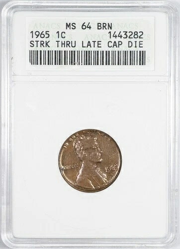1965 年 ANACS MS65BN ストライクスルー レイト キャップ ダイ リンカーン記念館 ペニー エラー コイン!