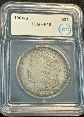 1904 S ICG F15 モーガン シルバー ダラー $1 米国造幣局 希少 日付コイン 1904-S F-15