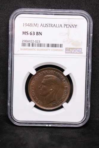 1ペニー 1948年、オーストラリア ジョージ6世。KM-36。UNC NGC MS63BN