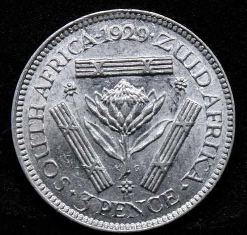 1929 3ペンス 南アフリカ、ジョージ5世 KM-15.1 UNC