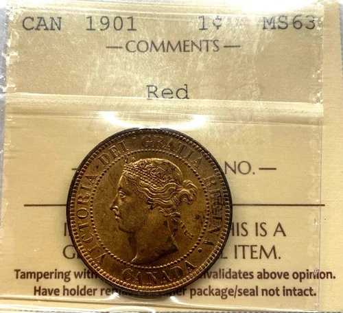 カナダ 1901年 1セント ミントステート 63 レッド