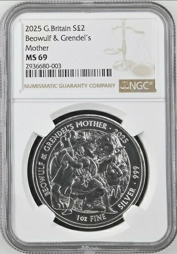 1/0 トップポップ 2025 イギリス シルバー 2ポンド ベオウルフとグレンデルの母 NGC MS69