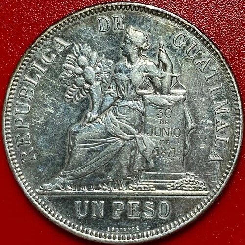 1894年 グアテマラ 1ペソ 銀貨 細部まで美しい！アメリカ中央硬貨 クラウン 37mm