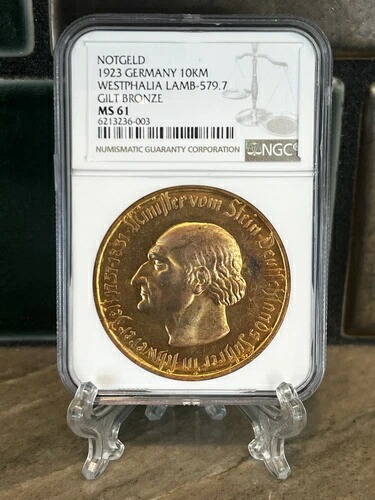 1923年 ドイツ ヴェストファーレン 10000 マルク グリット BR ランプ-579.7 NGC MS61 NOTGELD