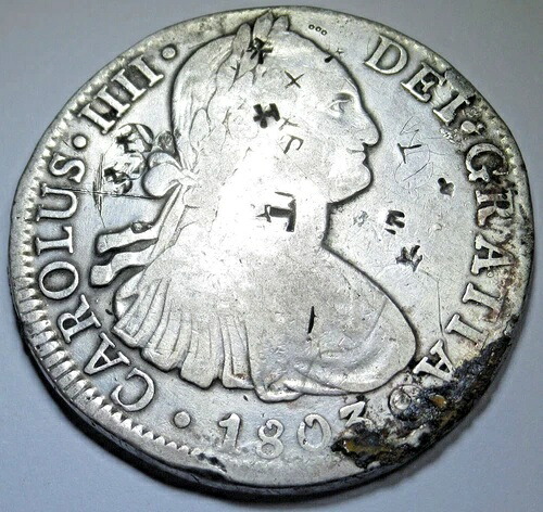 1803年 スペイン領メキシコ 8レアル チョップマーク 1800年代 植民地銀貨 海賊コイン