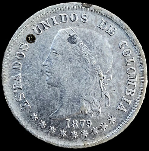 1879 - 50 センタボス コロンビア シルバー コイン リベルタ ボゴタ ?非常に希少で希少です!??