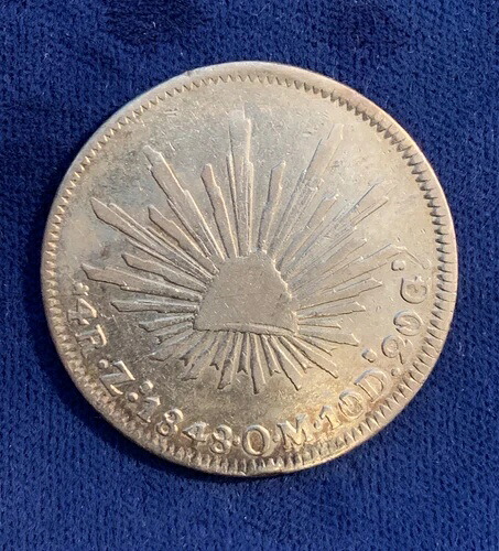 メキシコ - サカテカス造幣局 1848-ZsOM 4 レアル シルバー コイン、XF
