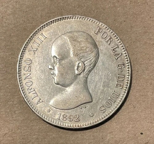 スペイン - 1892年 大型銀貨 5ペセタ - 素晴らしいコイン