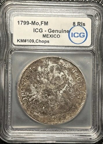 1799-Mo FM メキシコ 8 レアル、ICG 認定本物、チョップマーク、シルバー、#0668