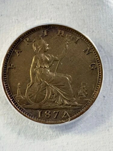1872年製 イギリス製 ファージング グレード AU 55 ディテール ANACSによる工具とクリーニング済み 46,200円