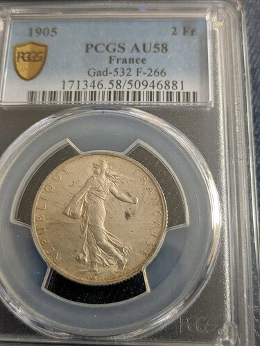 1905年 フランス 2フラン PCGS AU -58 Gas 532 F266