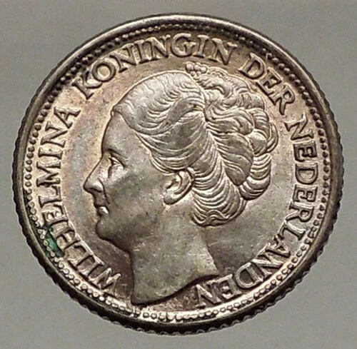 1944年 キュラソー オランダ王国 ウィルヘルミナ女王 1/4グルデン銀貨 i57195
