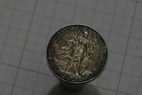 ?? ???? 英国 GB フロリン 1906 シルバー 美しい色調 シャープなディテール B73 #252