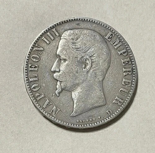 フランス - 1856-D 大型銀貨 5フラン - 希少タイプ