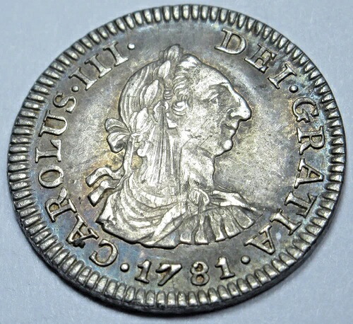 1781 VF-XF メキシコ シルバー 1/2 レアル 本物アンティーク スペイン植民地 1700年代コイン