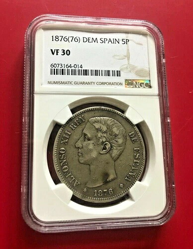 1876(76) DEM スペイン 5ペセタ NGC VF 30