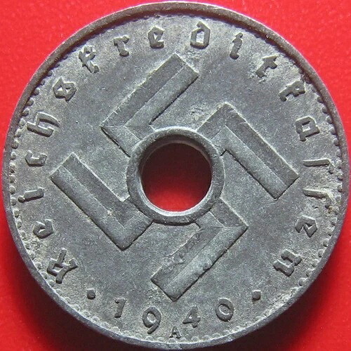 1940年 ドイツ 5 ライヒスフェニヒ イーグルヘッド 第二次世界大戦 軍占領 亜鉛製（銀製ではありません）