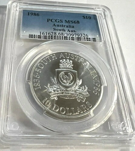 1986年 オーストラリア 南オーストラリア州 $10 PCGS MS68-非常に少ない個体数-非常に高いグレード