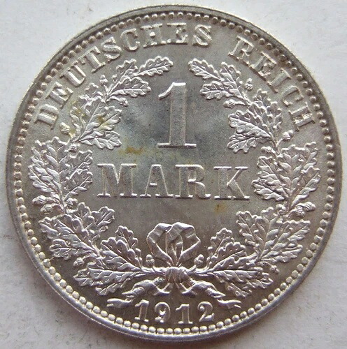 ドイツ帝国銀貨 1マーク 1912年 E ブリリアント未流通