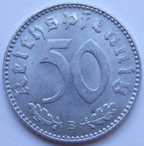 ドイツ帝国第3帝国 50 ライヒスフェニヒ 1943年 B 未使用コイン 48,180円