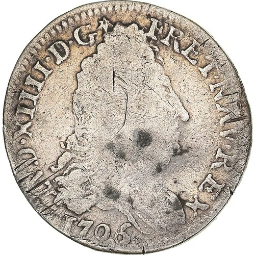 [#940852] コイン、フランス、ルイ 14 世、10 Sols aux insignes、10 Sols-1/8 Ecu、1706 年、