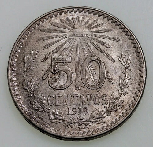 1919年メキシコ50センタボ銀貨(BUコンディション)、KM 447