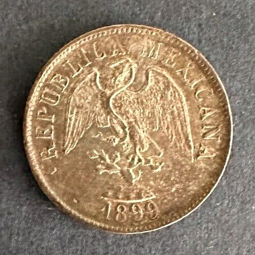 1899年 モナコ メキシコ 20センタボ トーン シルバー コイン -- AU -- レア