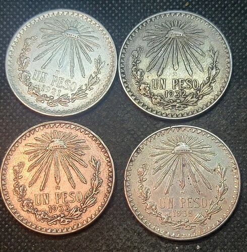 4 メキシコ ウン ペソ 1921-32-33-38 L933