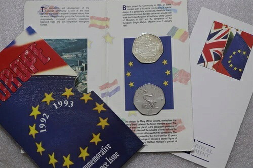 ?? ???? 英国 GB 希少 1992 1993 ヨーロッパ 50 ペンス コイン 2 枚パック EEC 評議会 B62 #129