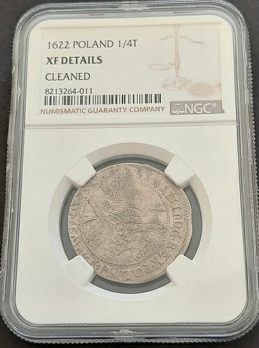 1622年ポーランド1/4 T、NGC XF詳細、美しい銀貨#62-6、#1933