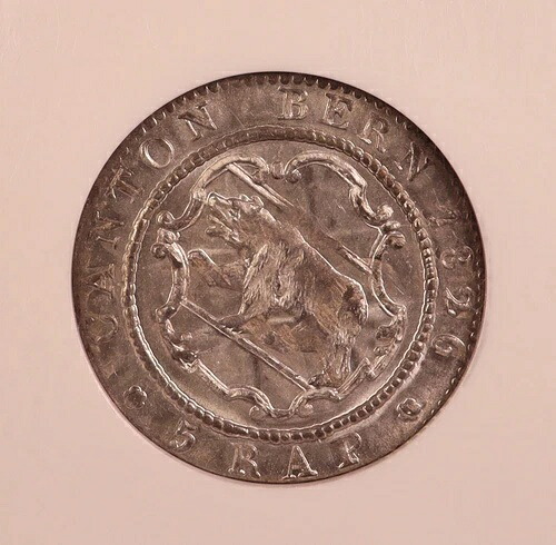 1826年 スイス、ベルン州 5 ラッペン KM-192 - NGC MS64！非常に希少なミントステート！ 48,840円