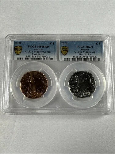 オーストリア 2021 5ユーロペア - 小さな奇跡 - 銅+銀 - PCGS MS 68RD/70