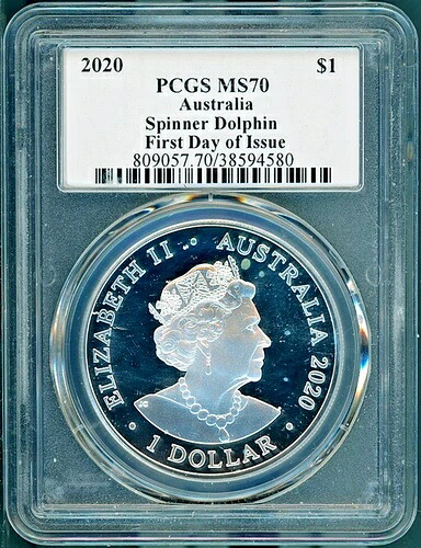 2020年 シルバー オーストラリア $1 スピナー ドルフィン MS-70 PCGS FDI PCGS # 38594580 + ボーナス 48,840円