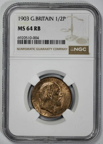 1903年 イギリス 1/2ペンス ハーフペニー NGC MS 64 RB