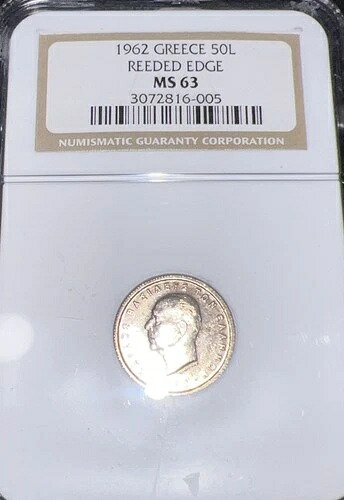 1962年 ギリシャ 50 レプタ NGC MS 63 ミントエラー 48,840円