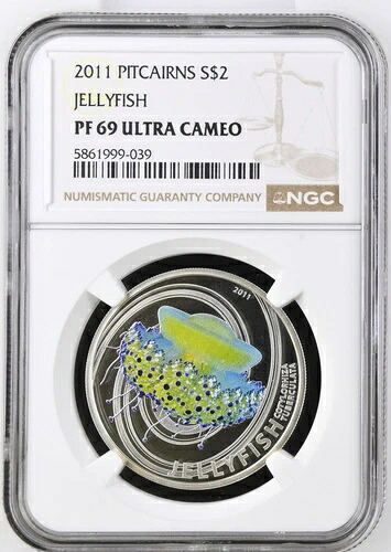 2011年 ピトケアン諸島 シンガポールドル 2ドル 地中海クラゲ銀貨 NGC PF69UC