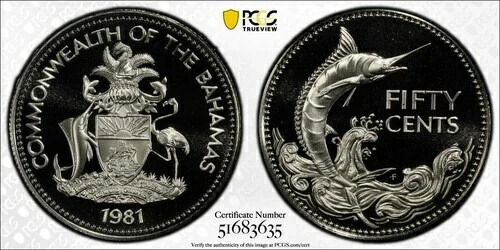 バハマ・コモンウェルス 1981-FM フィフティ50セント 50C KM-64 PCGS PR70DCAM