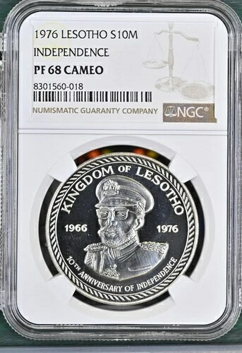 1976年 レソト 独立10周年記念 シルバー10マロティ NGC PF 68 カメオ