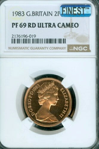 1983年 英国 ハーフ 2 ペンス NGC PF69 UCAM RD MAC 最高グレード & スポットレス。