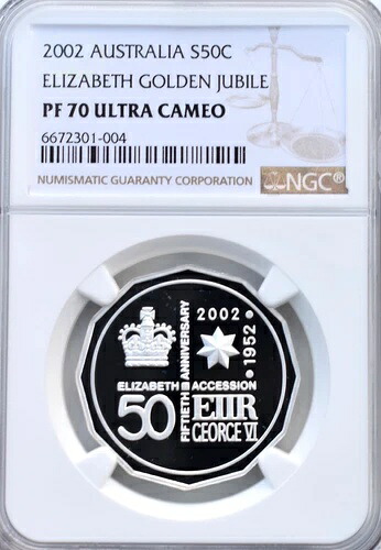 2002年 50セント オーストラリア シルバー NGC PF70 プルーフコイン ゴールデンジュビリー