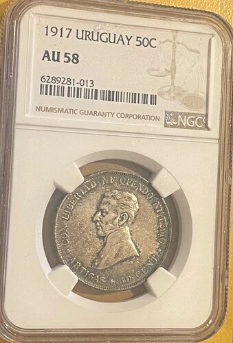 ウルグアイ 50 センテシモス 1917 NGC AU 58