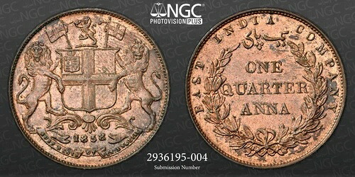 1858(M) インド 1/4A MS 63 BN