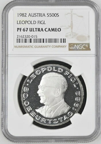 1982年 オーストリア 銀貨 500シリング - レオポルド・フィグル - NGC PF 67 UC