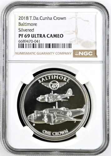 2018年 トリスタン・ダ・クーニャ クラウン シルバー ボルチモア WW2 イギリス空軍機 NGC PF 69 UC