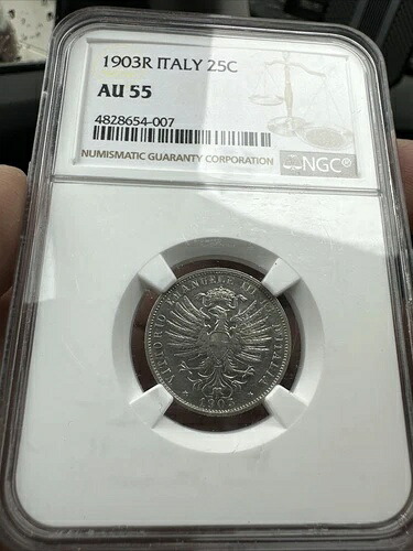 1903 R イタリア 25 センテシミ NGC AU55 希少